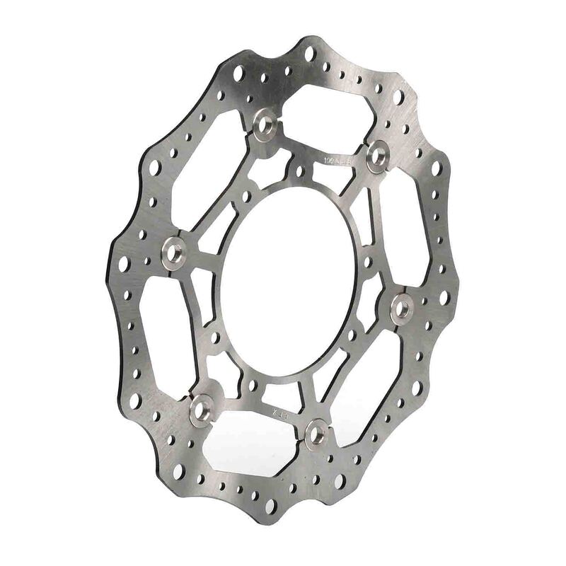 Wave-style motorcycle brake rotor disc with contoured edge and ventilation holes