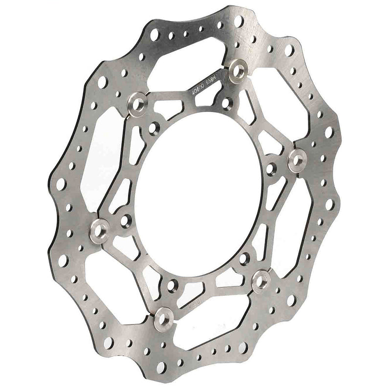 Wave-style motorcycle brake rotor disc with contoured edge and ventilation holes