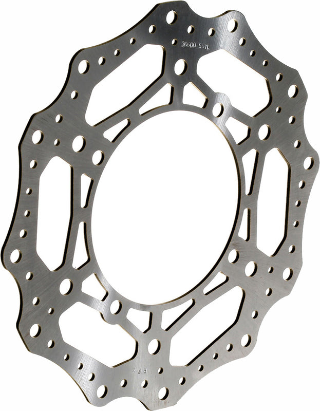 Wave-style motorcycle brake rotor disc with contoured edge and ventilation holes