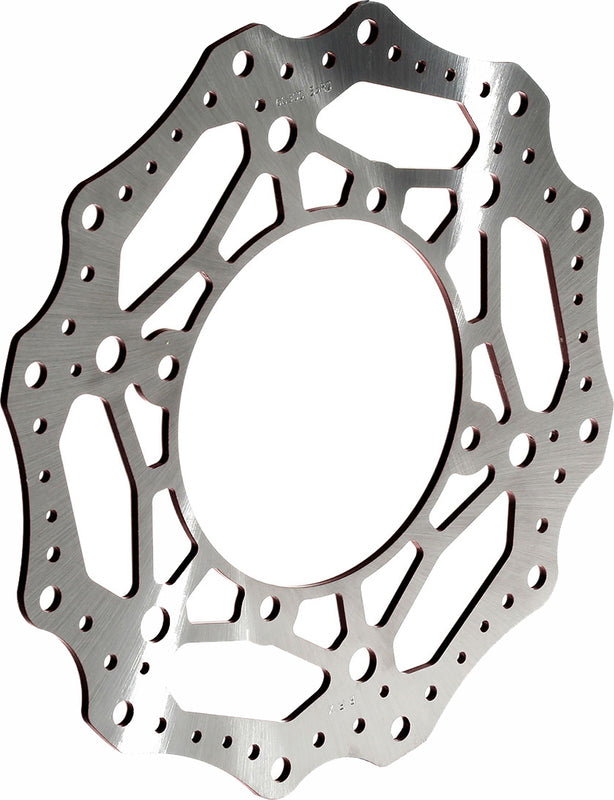Wave-style motorcycle brake rotor disc with contoured edge and ventilation holes
